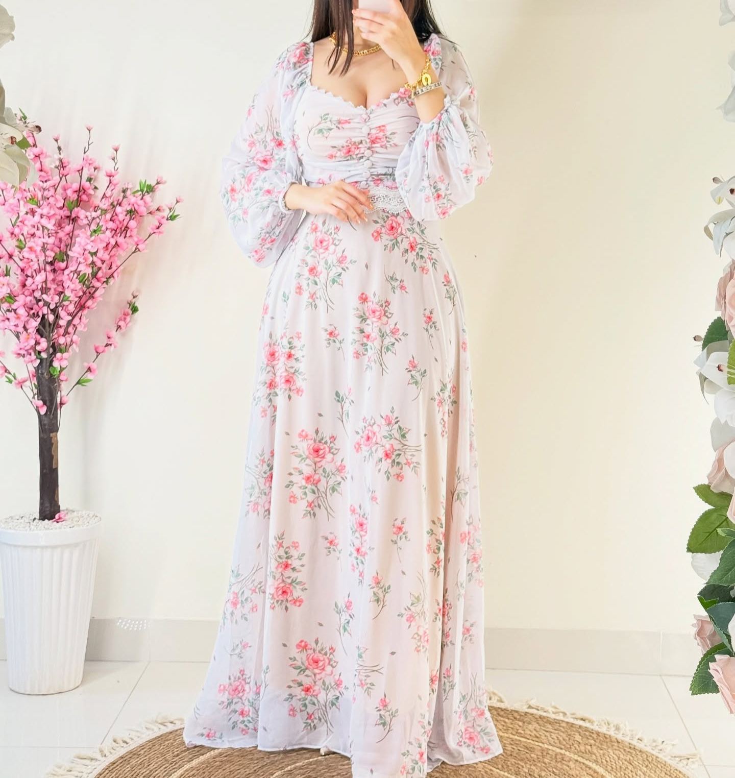 Gorgeous Chiffon Printed Long Sleeves Maxi Dress