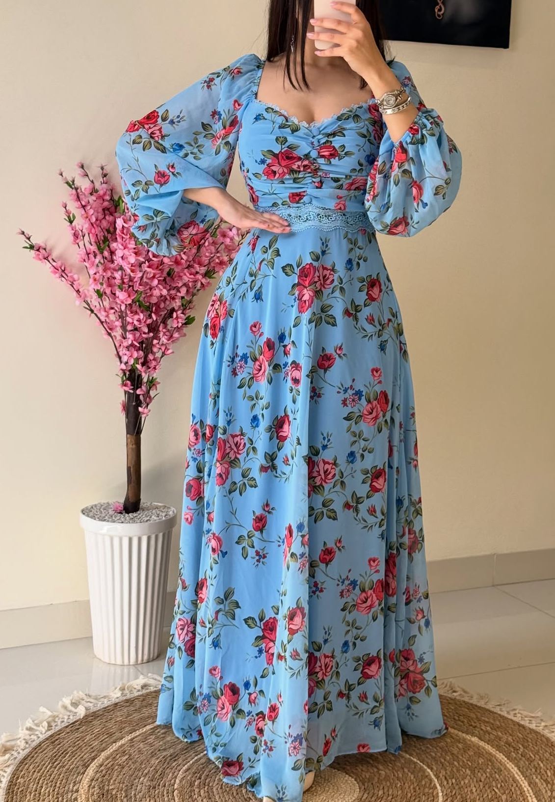 Gorgeous Chiffon Printed Long Sleeves Maxi Dress