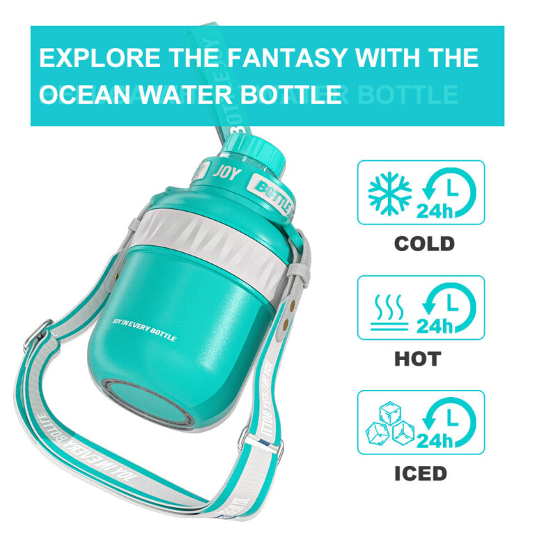 BOTTLE JOY Stainless-Steel Water Bottle: Leakproof Lid, Perfect Sip, Double Insulated, Eco-Friendly, Dishwasher Safe & Stylish Strap (Ocean, 32/48 oz)