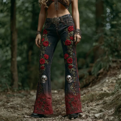 Women's Rock Skull Cross Studded Washed Comfy Leggings