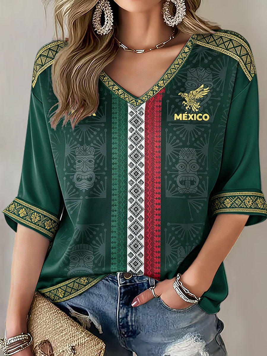 Women's Mexico Football Lover Printed T-Shirt