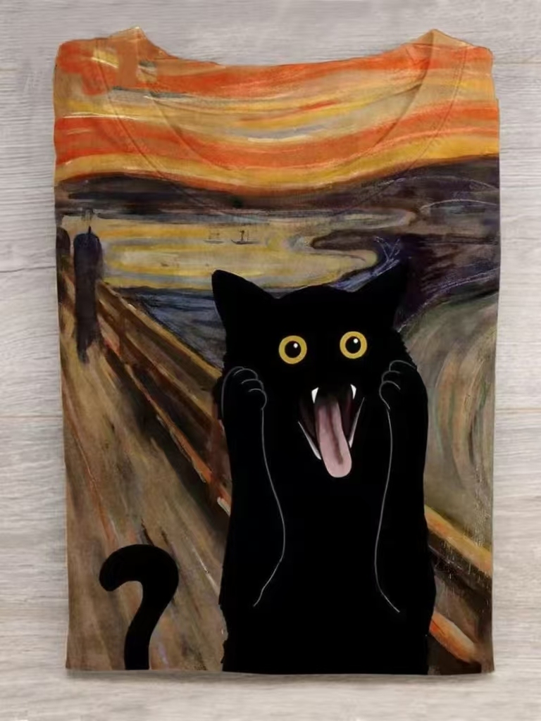 Funny Black Cat Series World Famous Paintings Scream Art Print Design 
