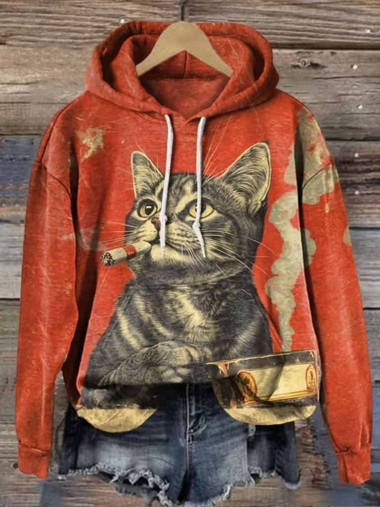 Retro Smoking Cat Art Print Unisex Classic T-shirt