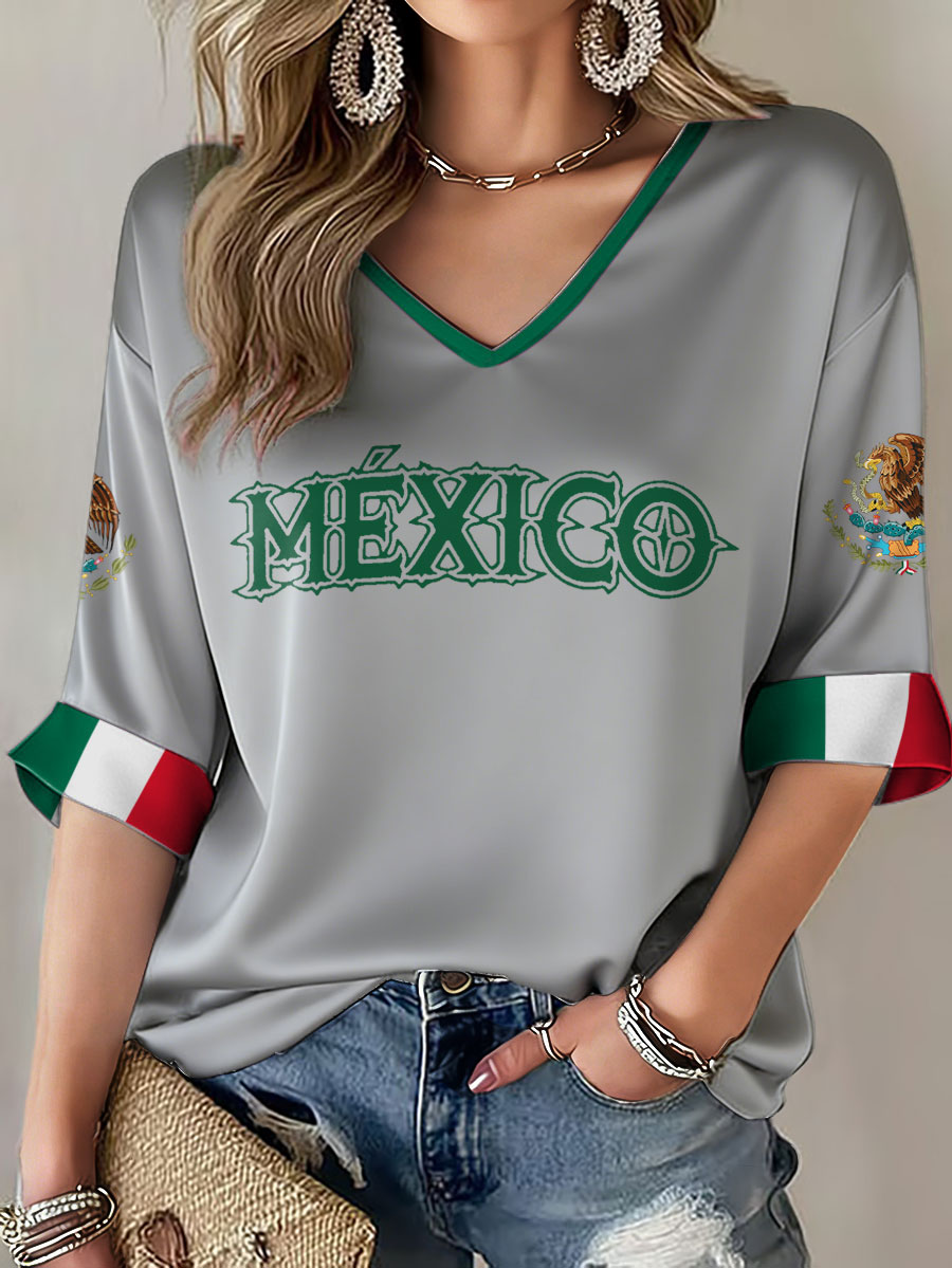 Women's Mexico Baseball Lover Print Waffle T-shirt