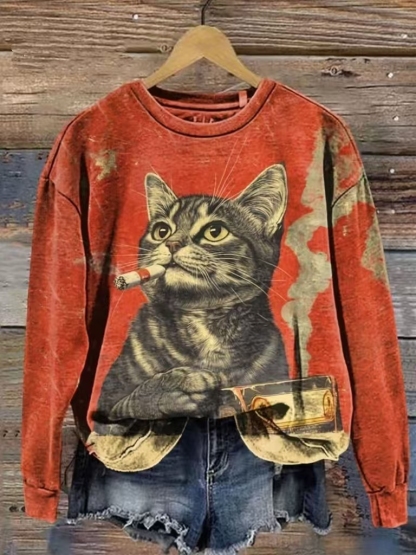 Retro Smoking Cat Art Print Unisex Classic T-shirt