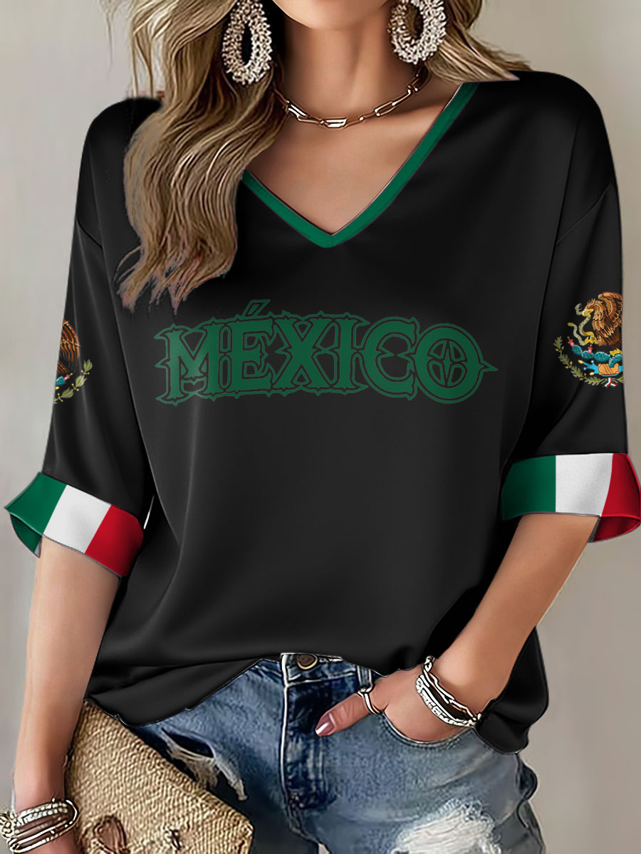 Women's Mexico Baseball Lover Print Waffle T-shirt