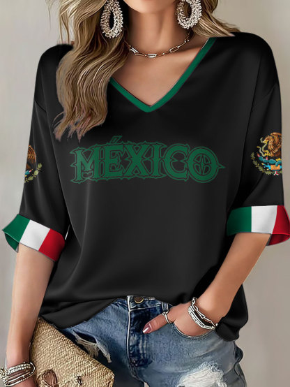 Women's Mexico Baseball Lover Print Waffle T-shirt