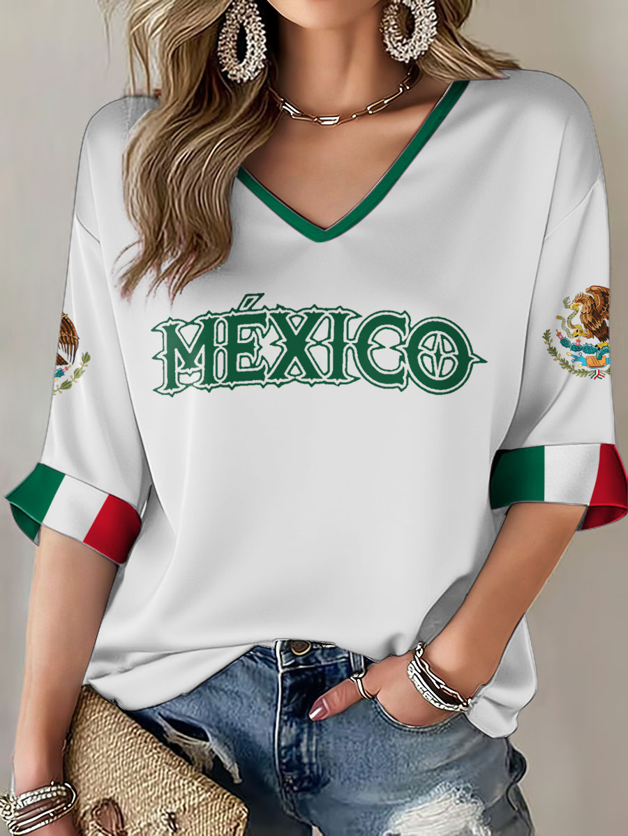 Women's Mexico Baseball Lover Print Waffle T-shirt