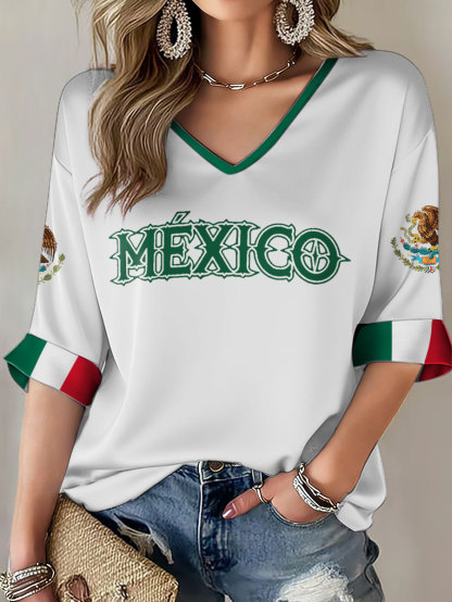 Women's Mexico Baseball Lover Print Waffle T-shirt
