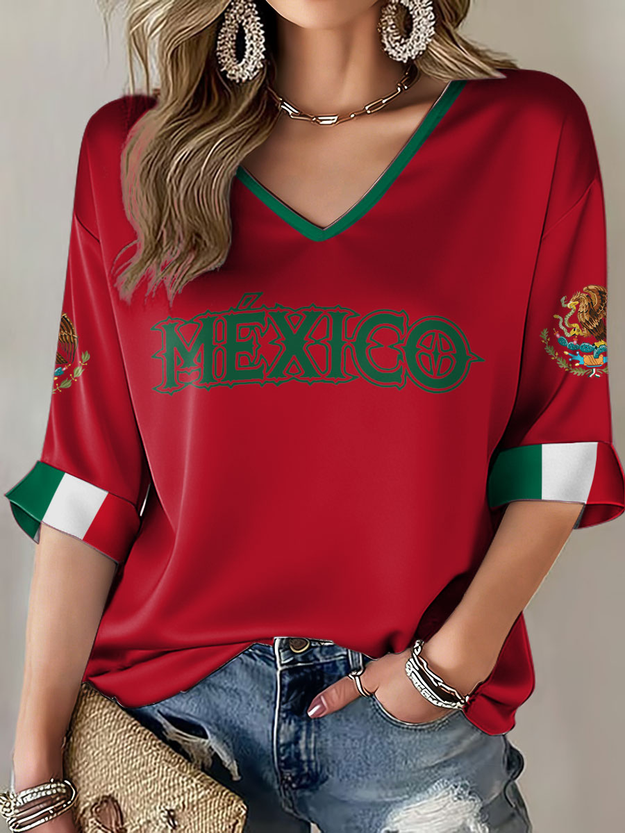 Women's Mexico Baseball Lover Print Waffle T-shirt