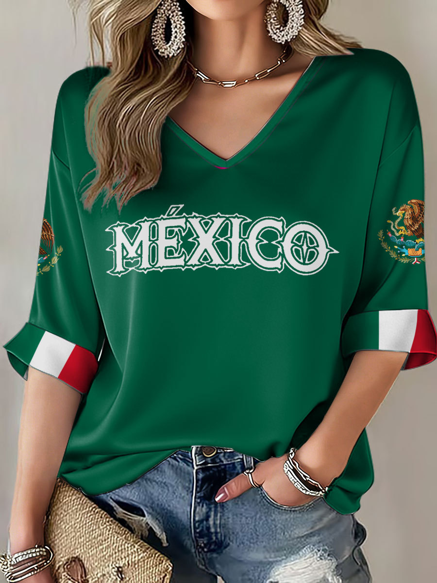 Women's Mexico Baseball Lover Print Waffle T-shirt