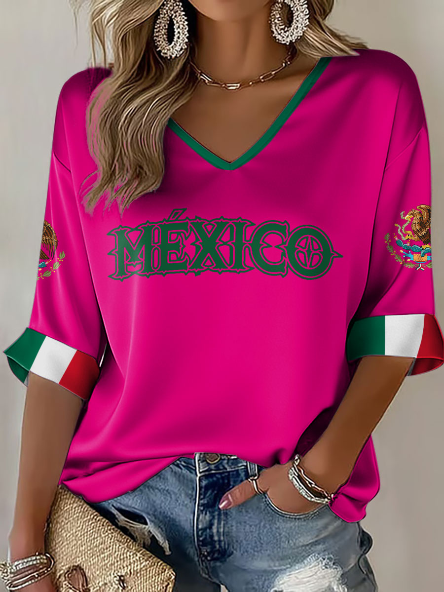 Women's Mexico Baseball Lover Print Waffle T-shirt