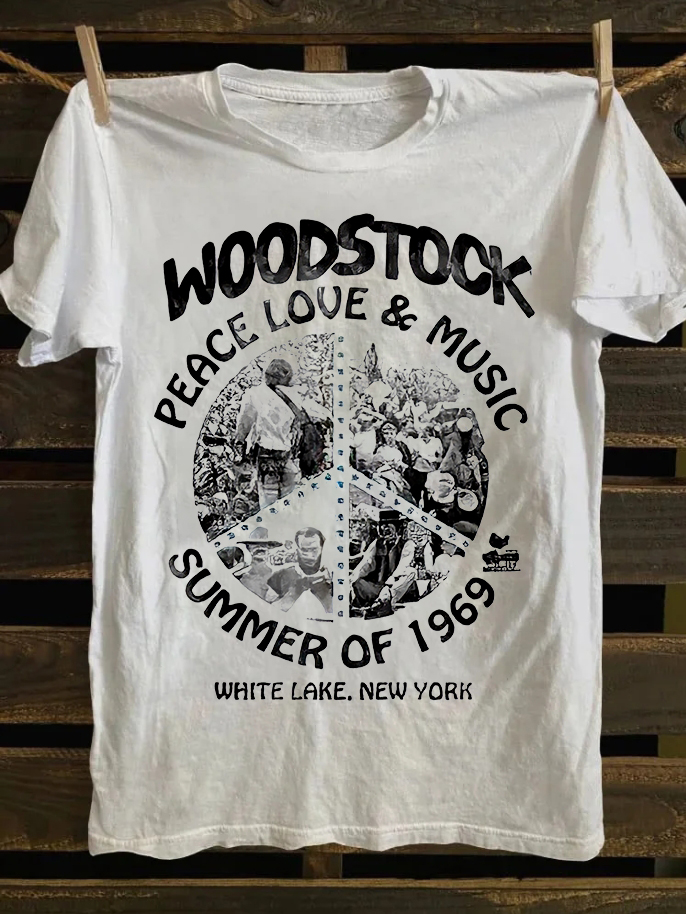 Woodstock Peace Love & Music Printed Unisex Oversized T-shirts