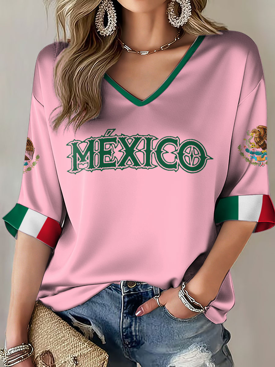 Women's Mexico Baseball Lover Print Waffle T-shirt