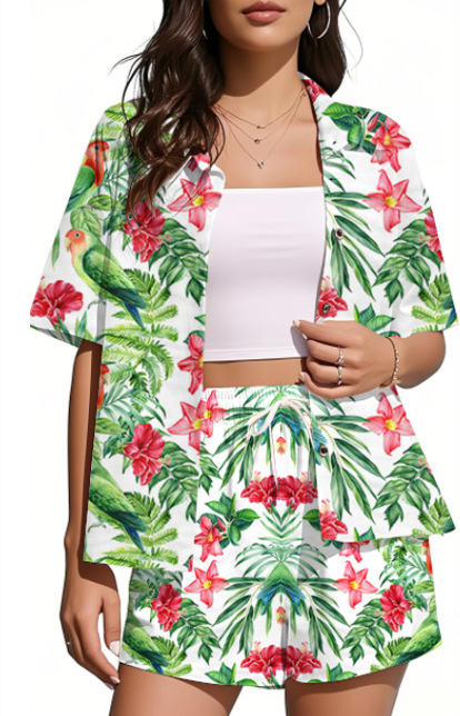 Women's Plant Print Boho Shorts Set