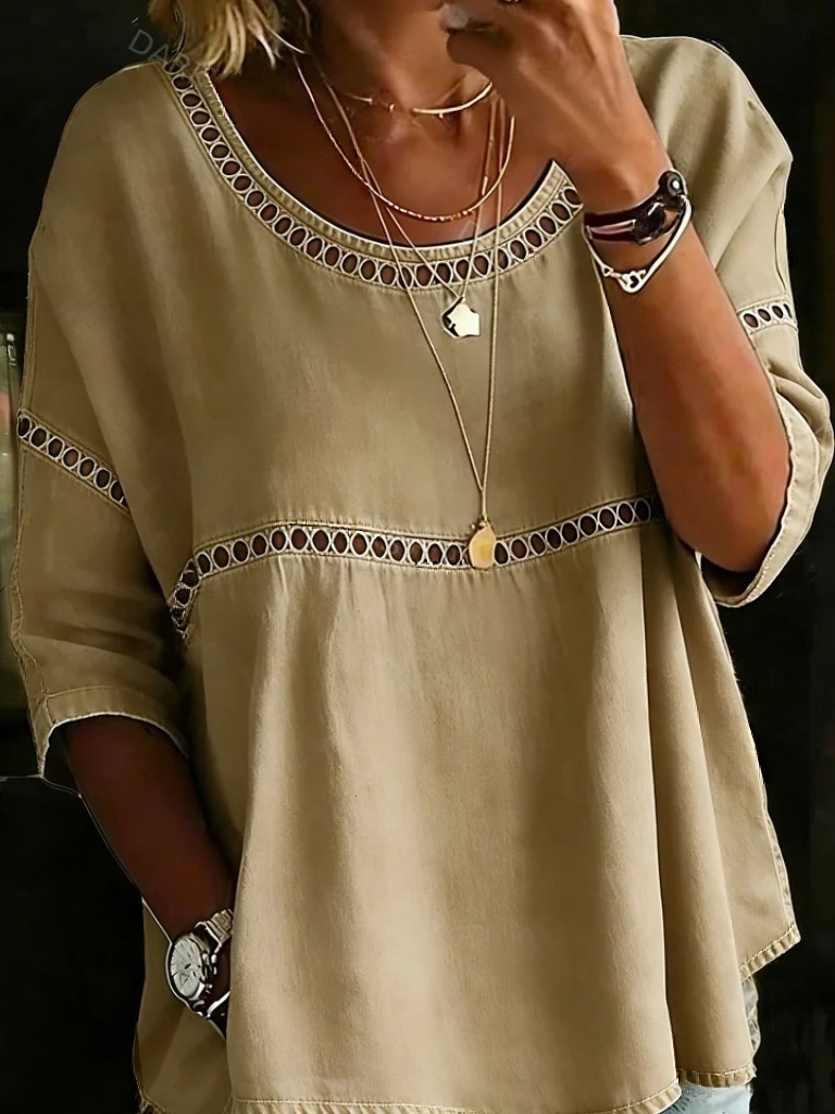 Women's Solid Color Casual Loose Denim Blouse Shirt