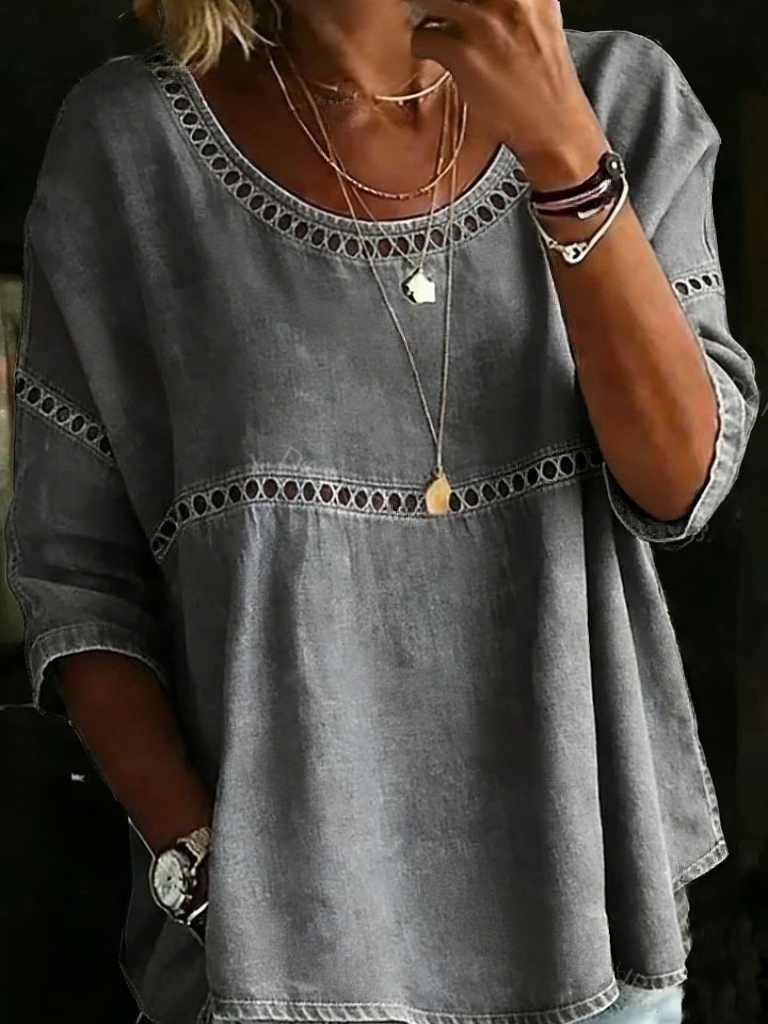 Women's Solid Color Casual Loose Denim Blouse Shirt