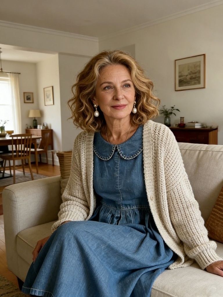 Women's Solid Color Peter Pan Collar Long-sleeved Casual Loose Denim Dress