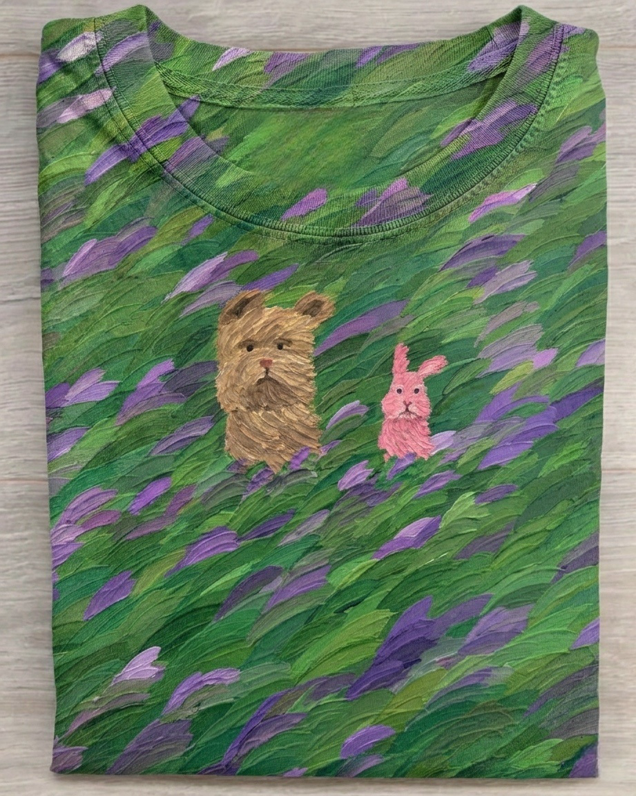 Whimsical Breeze: The Puppy & Pink Bunny T-shirt