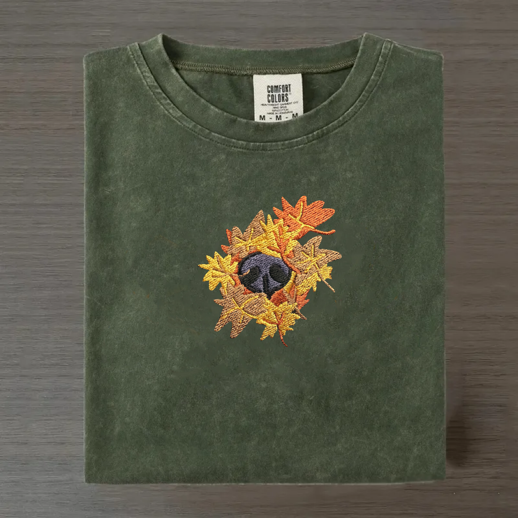 Autumn Boop Dog Nose Embroidered T-Shirt