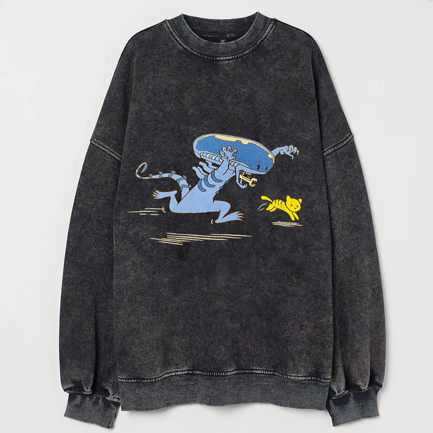 Vintage Funny Alien and Cat Cute T-shirt