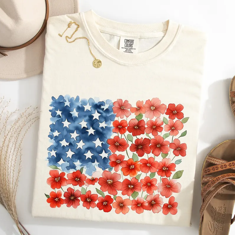Comfort Colors Floral American Flag Shirt