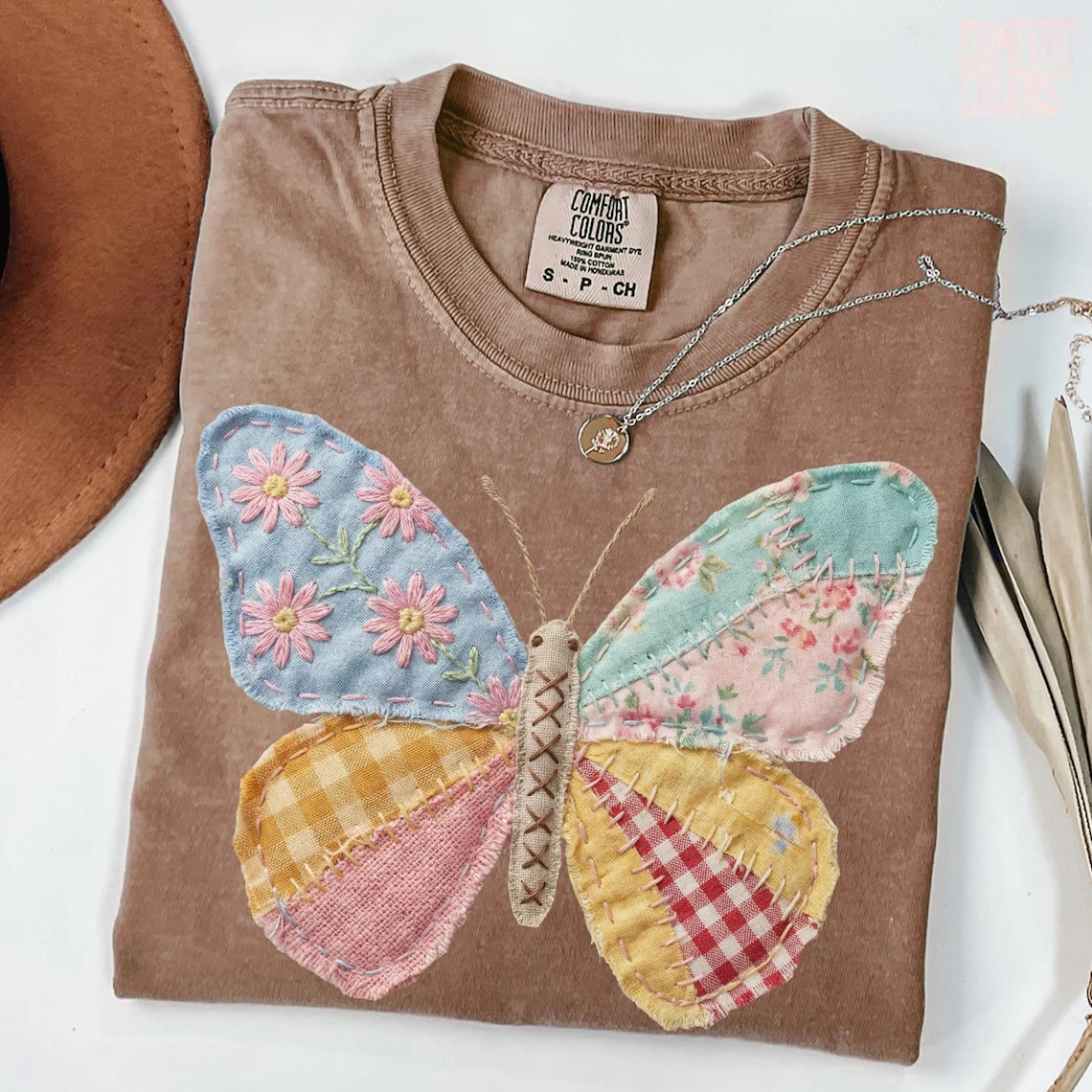 Faux Patchwork Butterfly T-Shirt