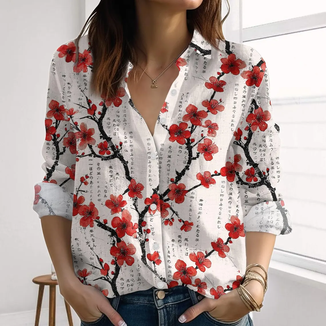 Cherry Blossom Japanese Blouses Shirt
