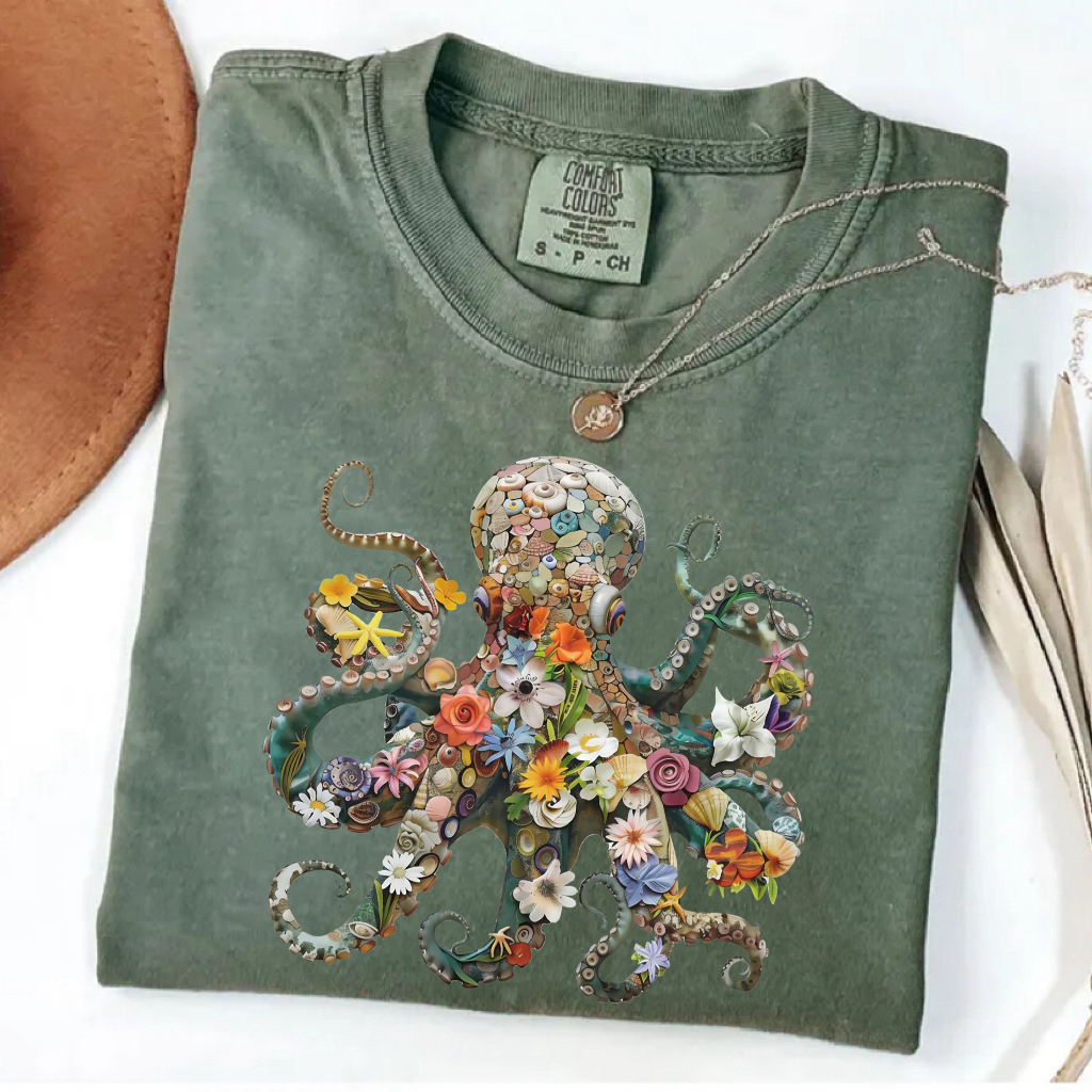 Retro Octopus Print T-shirt
