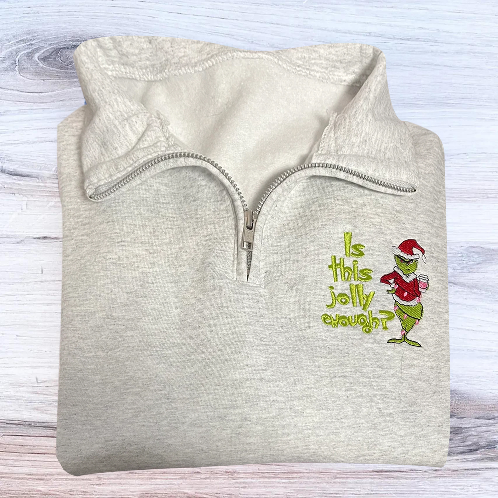 Embroidered Grinch Holiday Zip Sweatshirt