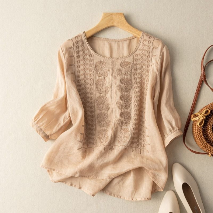 Elegant Women's Floral Embroidery Blouse Shirt