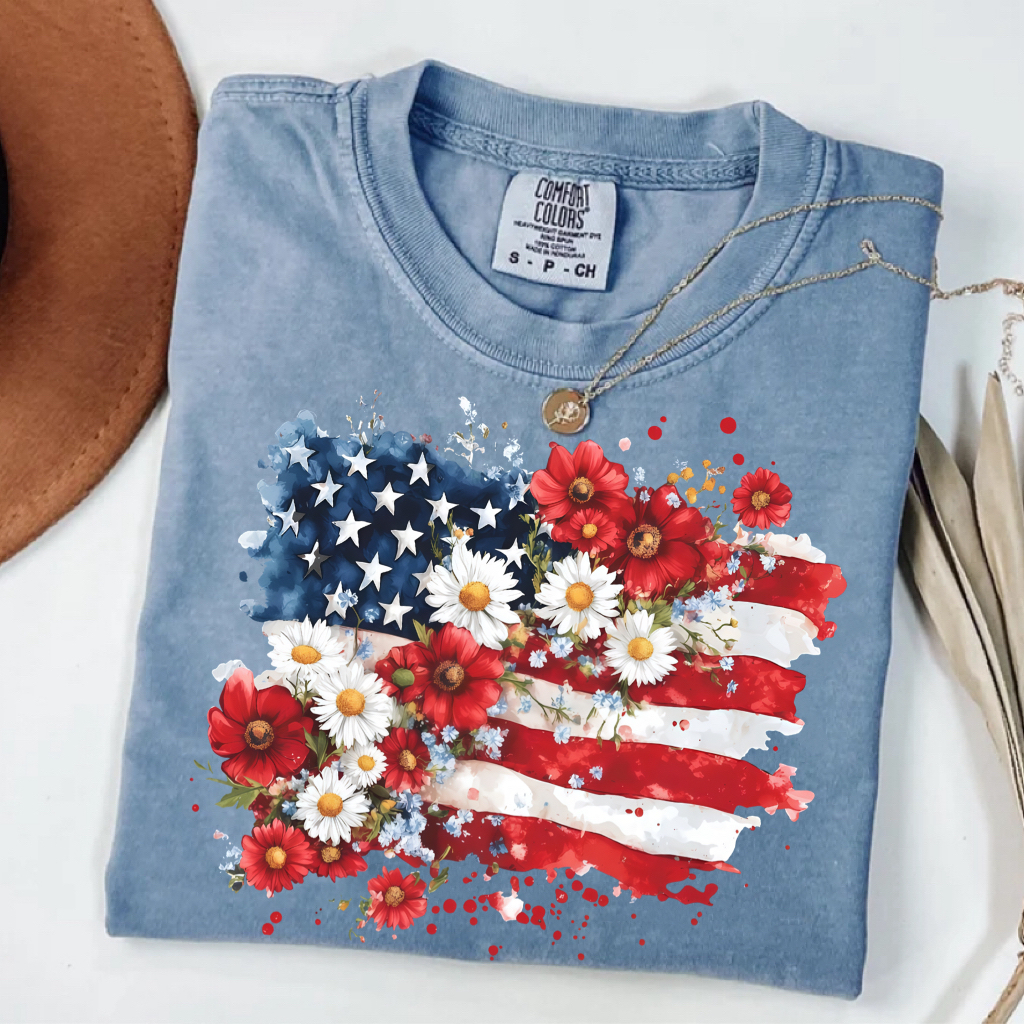 Comfort Colors Flora American Flag T-Shirt
