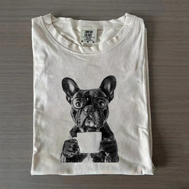 French Bulldog Drinking Coffee T-shirt