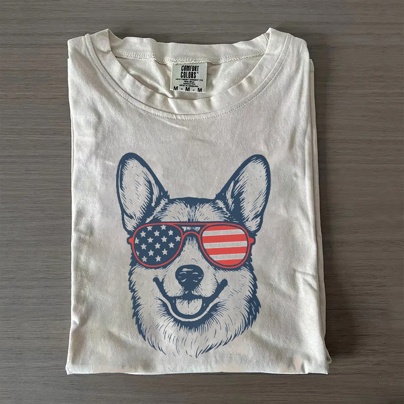 Corgi red white and blue patriotic T-shirt