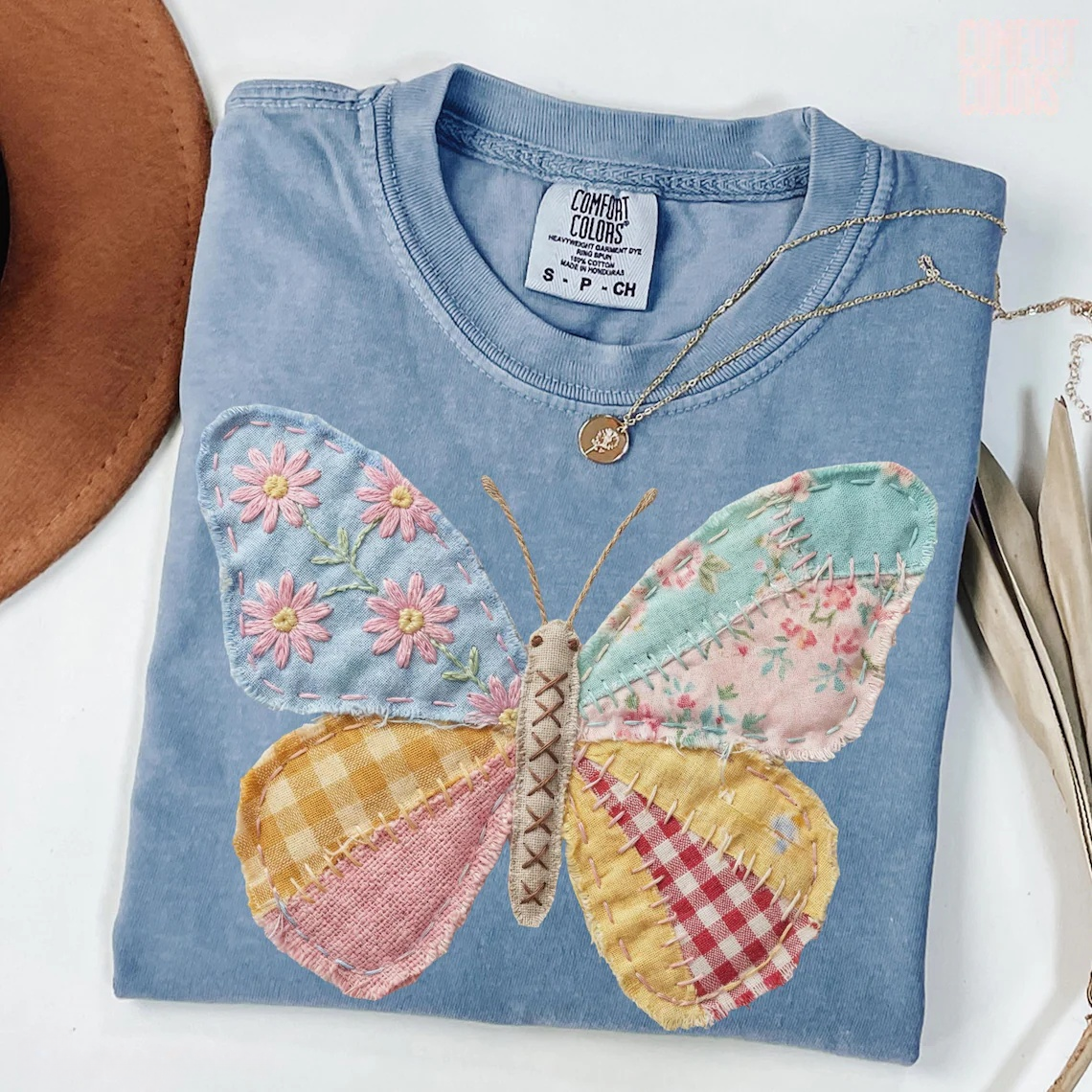 Faux Patchwork Butterfly T-Shirt
