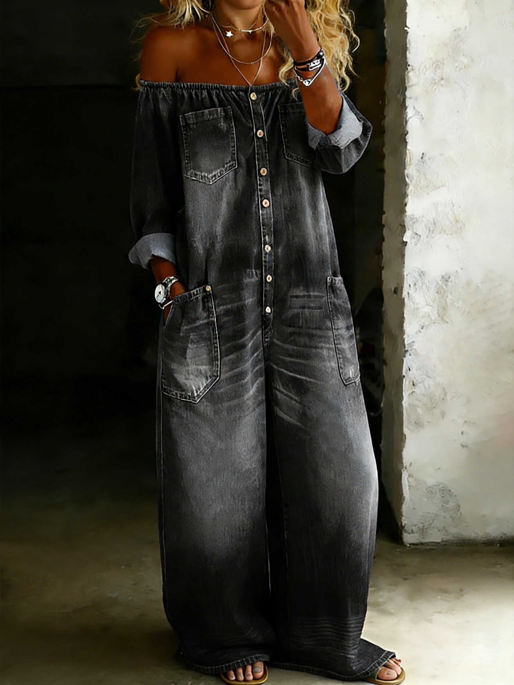 Women’s Fashion Vintage Off-shoulder Long Sleeve Jumpsuit