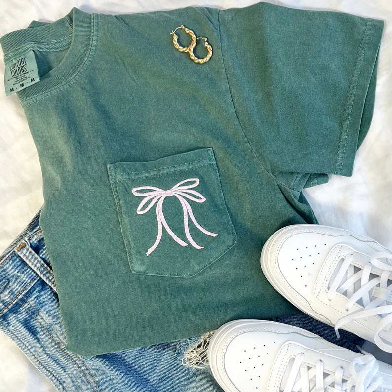 Cute Ribbon Bow Comfort Colors Pocket Tee