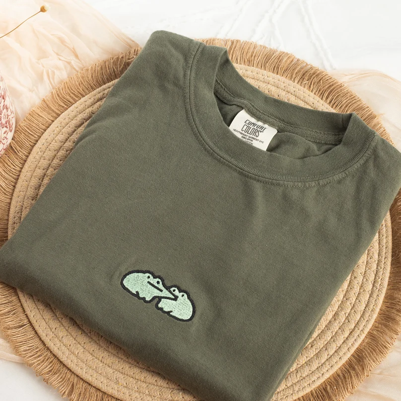 Embroidered Frog Funny T-Shirt