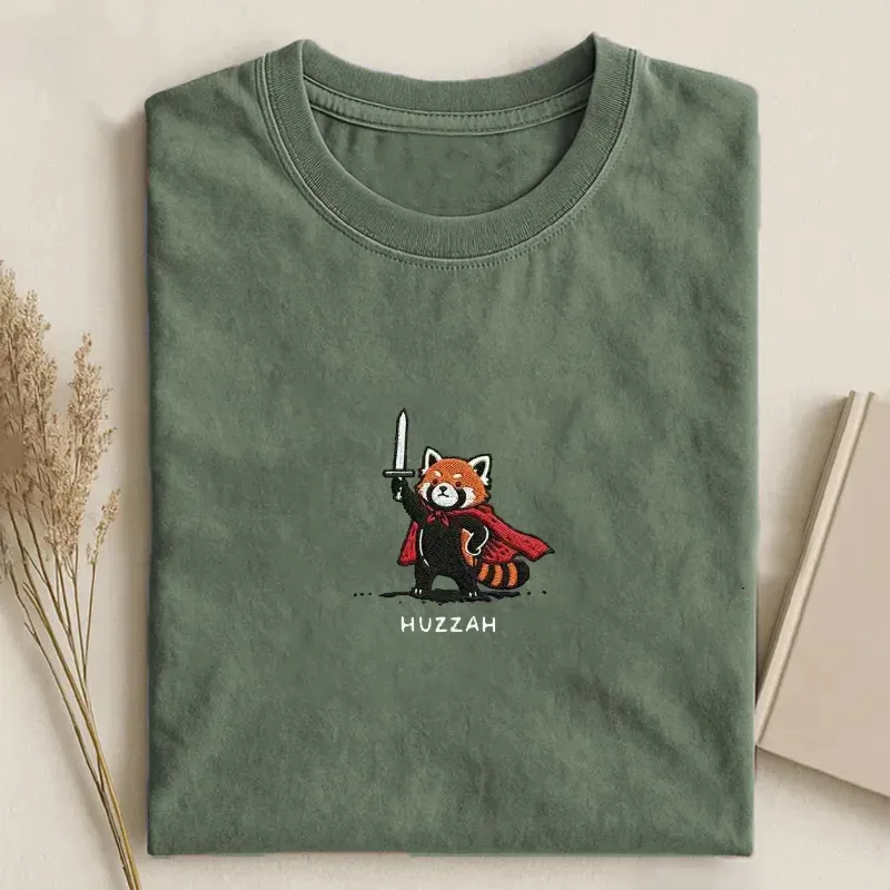 Huzzah Red Panda with Sword Embroidered T-Shirt