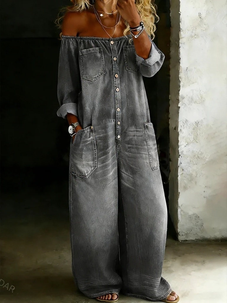 Women’s Fashion Vintage Off-shoulder Long Sleeve Jumpsuit