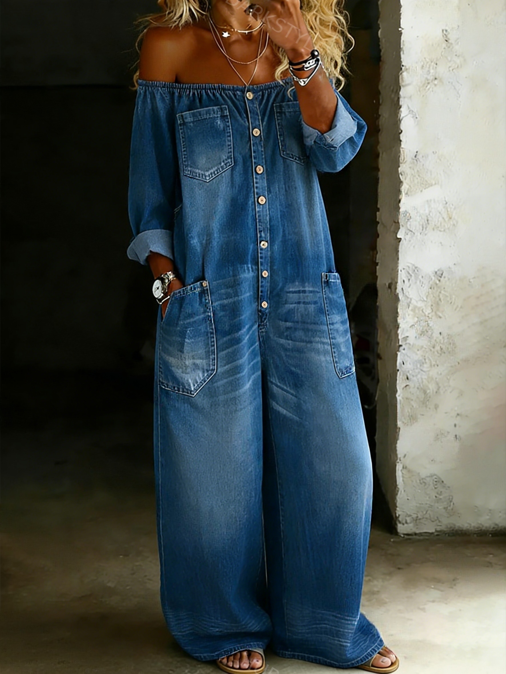 Women’s Fashion Vintage Off-shoulder Long Sleeve Jumpsuit