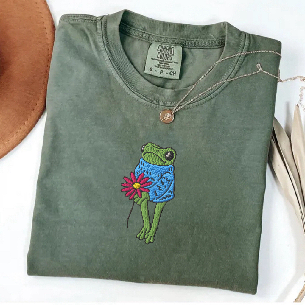 Embroidered Flower Frog T-shirt