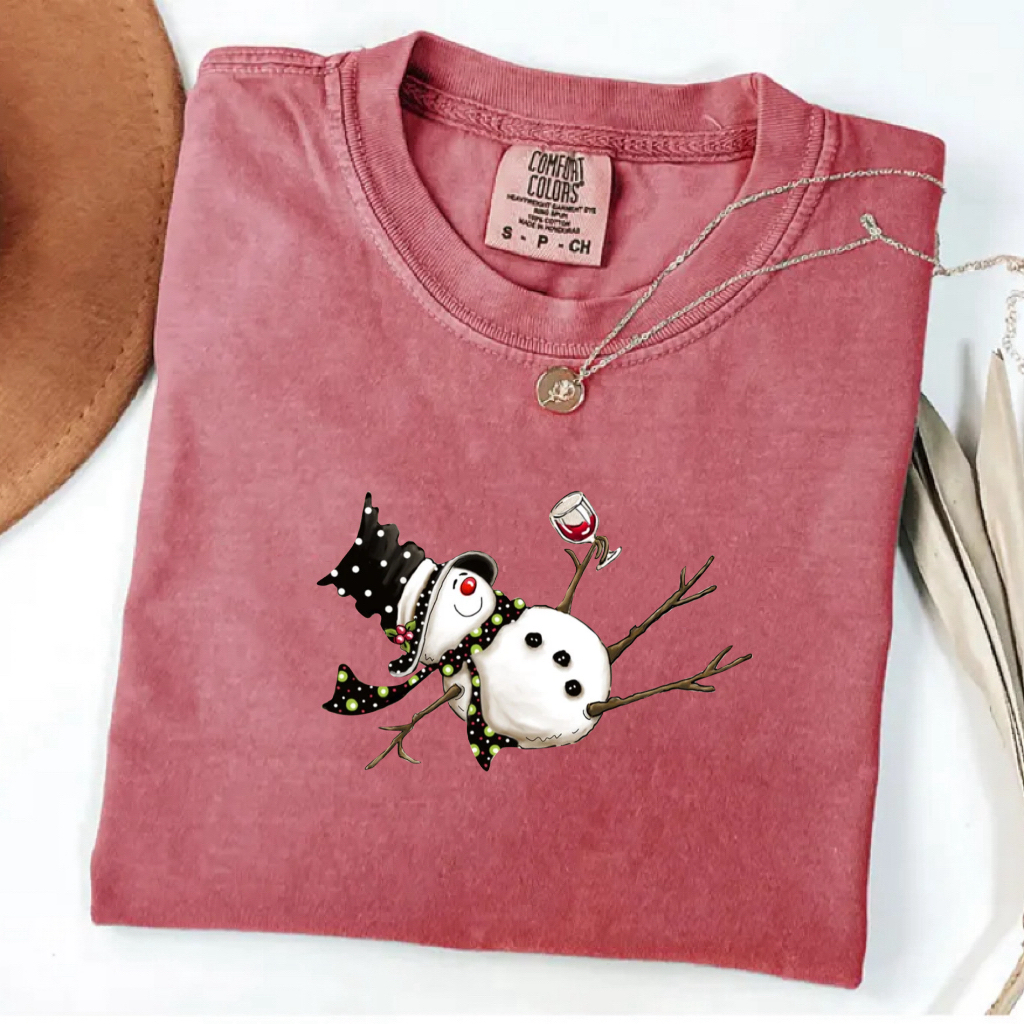 Drunk Snowman Drinking Wine T-shirt