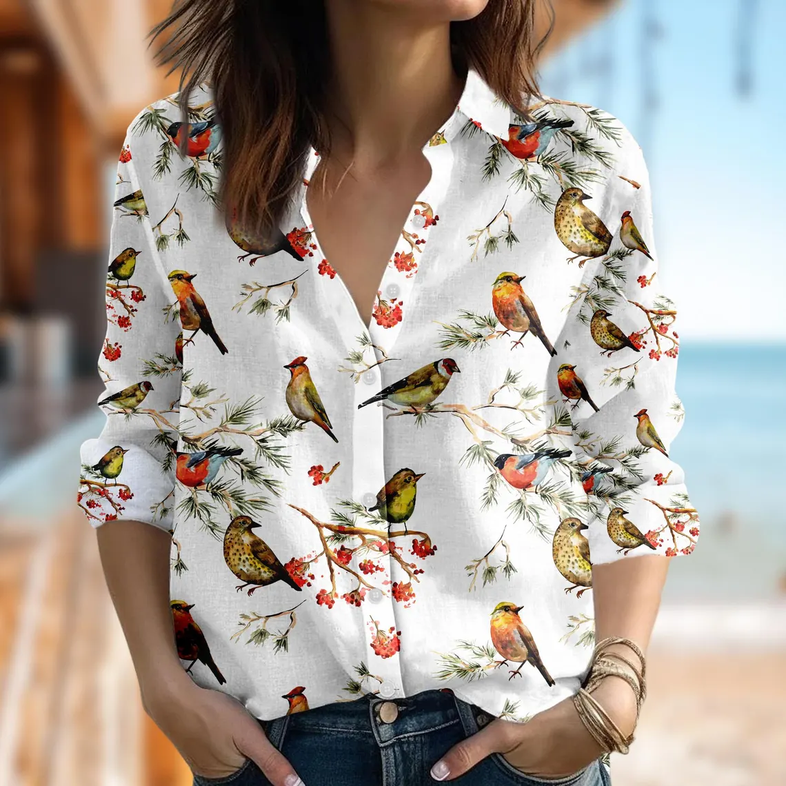 Colorful Bird Blouses Women Shirt