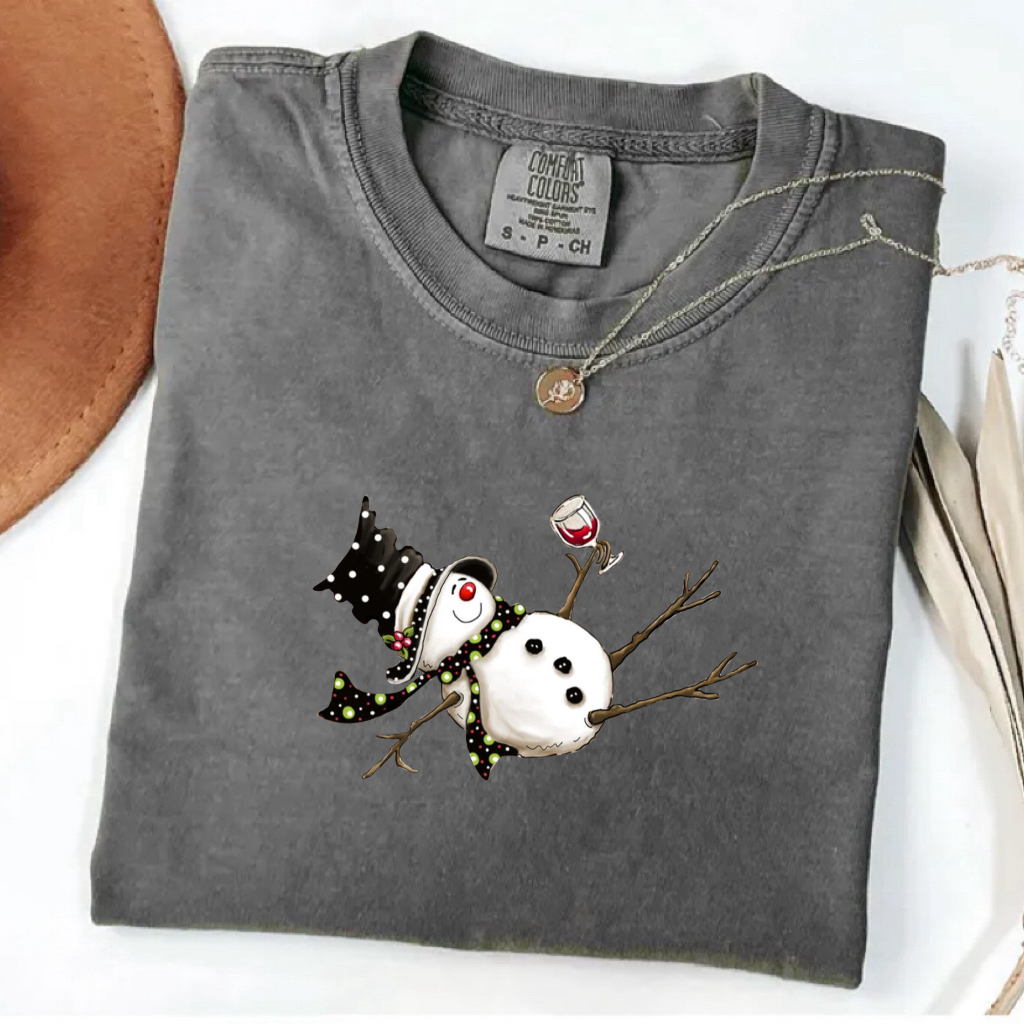 Drunk Snowman Drinking Wine T-shirt