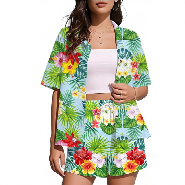 Women's Plant Print Boho Shorts Set