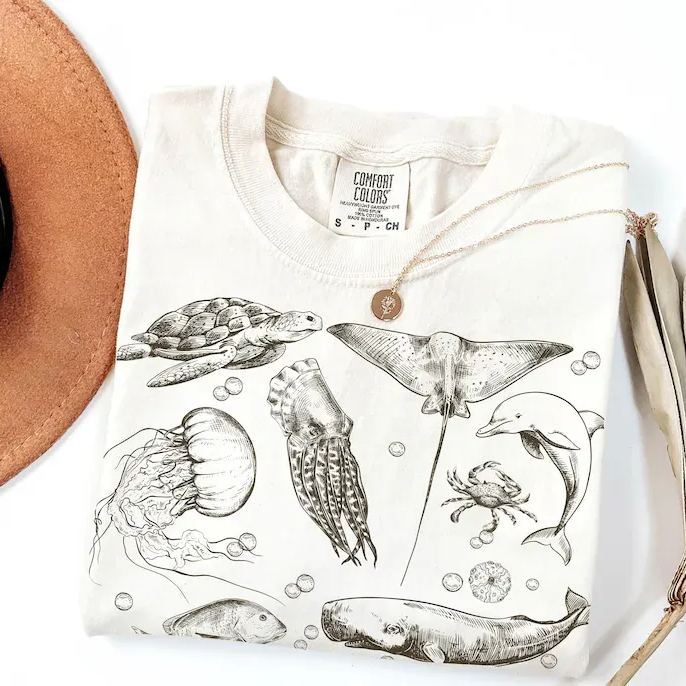 Sea Animals 90s Vintage Style T-shirt