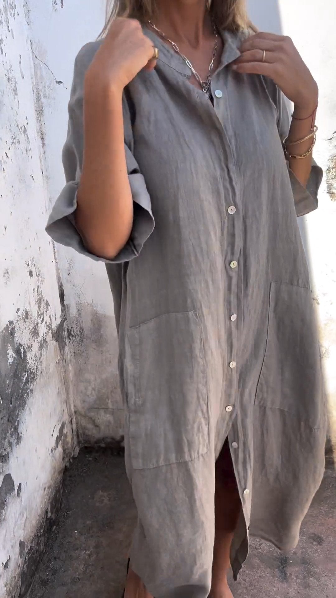 Hot Sale🔥 Women's Fashion Shirt Style Casual Long Dress