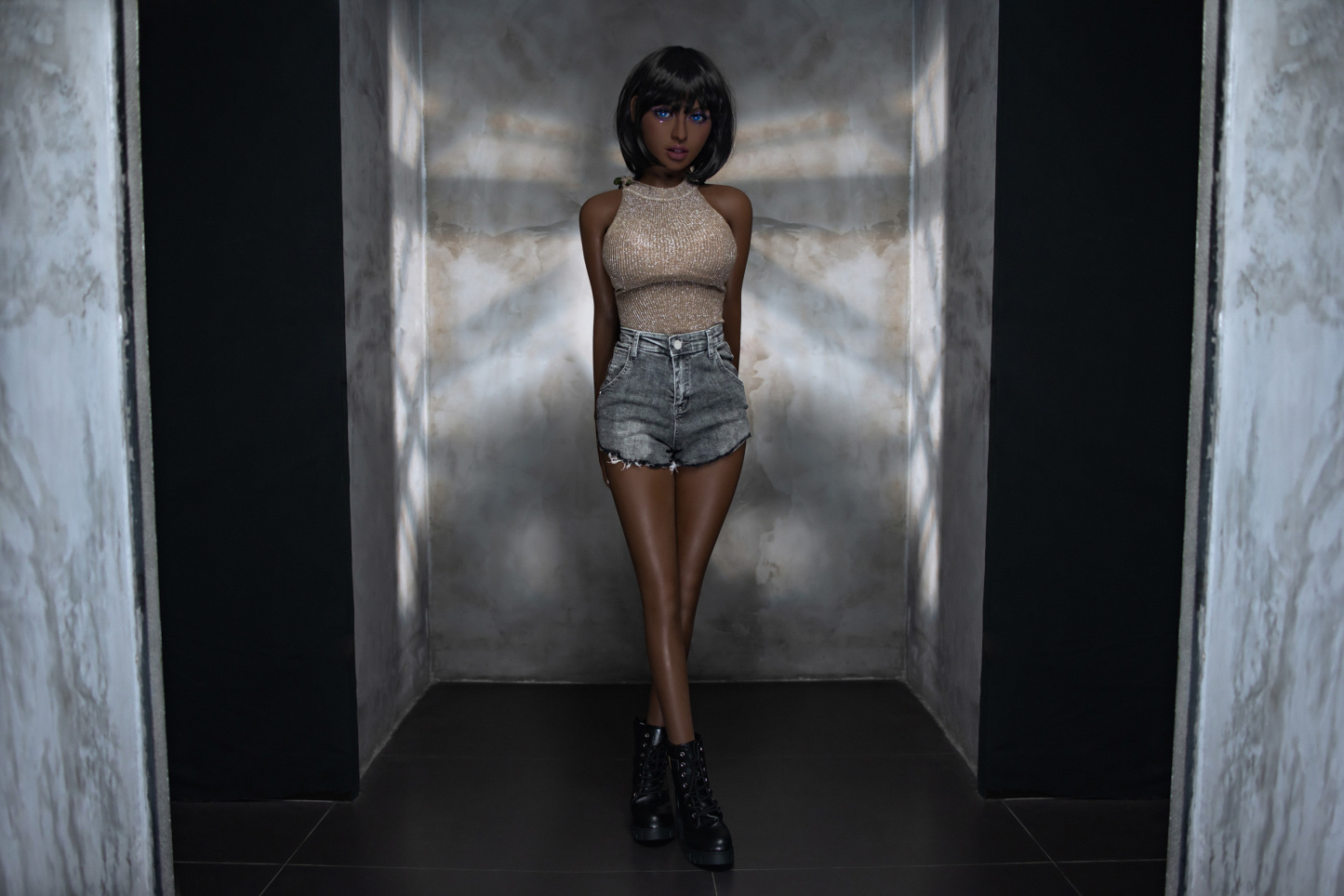 AIBEI | Laffey - 4ft 10/148cm Sexy Black Color Skin Love Doll With Short Straight Hair-First Love Doll