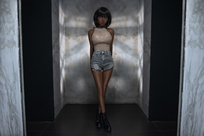 AIBEI | Laffey - 4ft 10/148cm Sexy Black Color Skin Love Doll With Short Straight Hair-First Love Doll